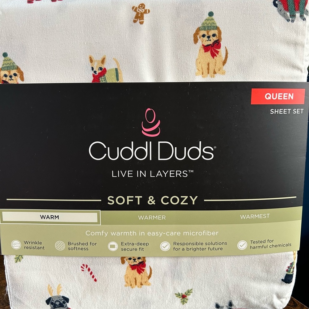 Cuddl Duds Cream Holiday Puppy Print Sheet Set - Picture 4 of 4